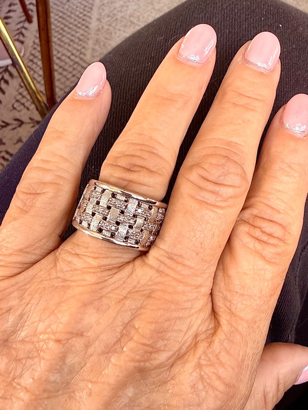 EFFY Sterling Silver Daimond Basket Weave Ring with Genuine Diamonds